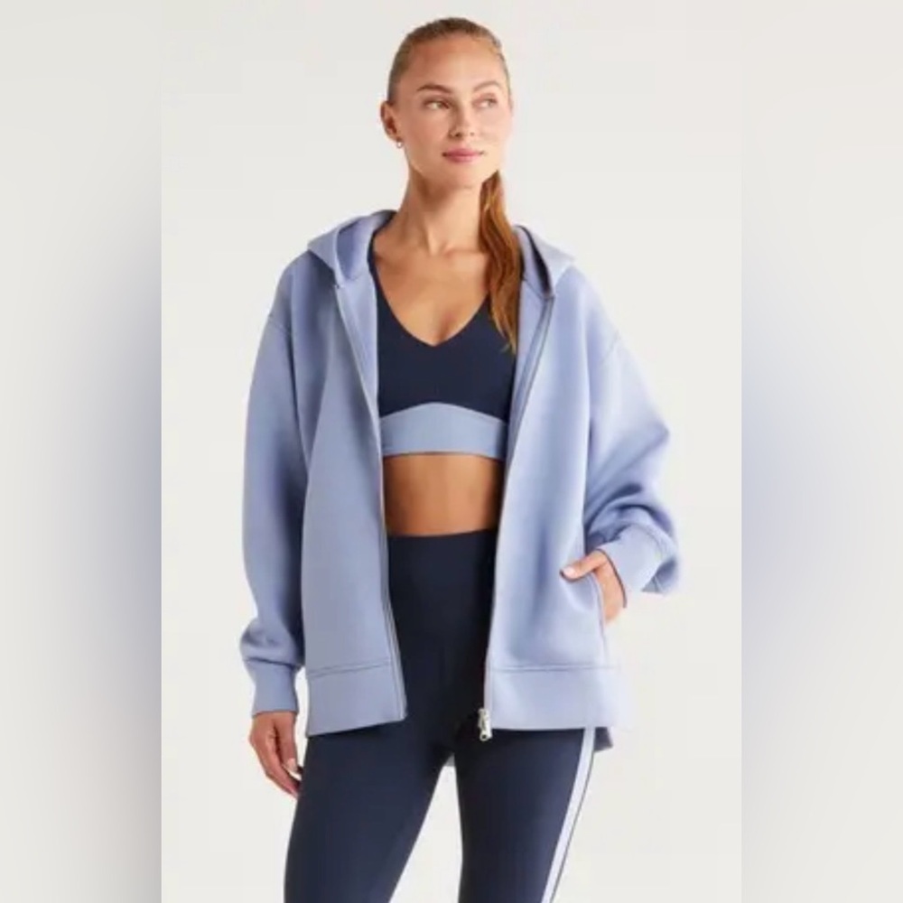NWT Zella Scuba Oversized Zip Hoodie Jacket Blue XS Fits S/M Athleisure